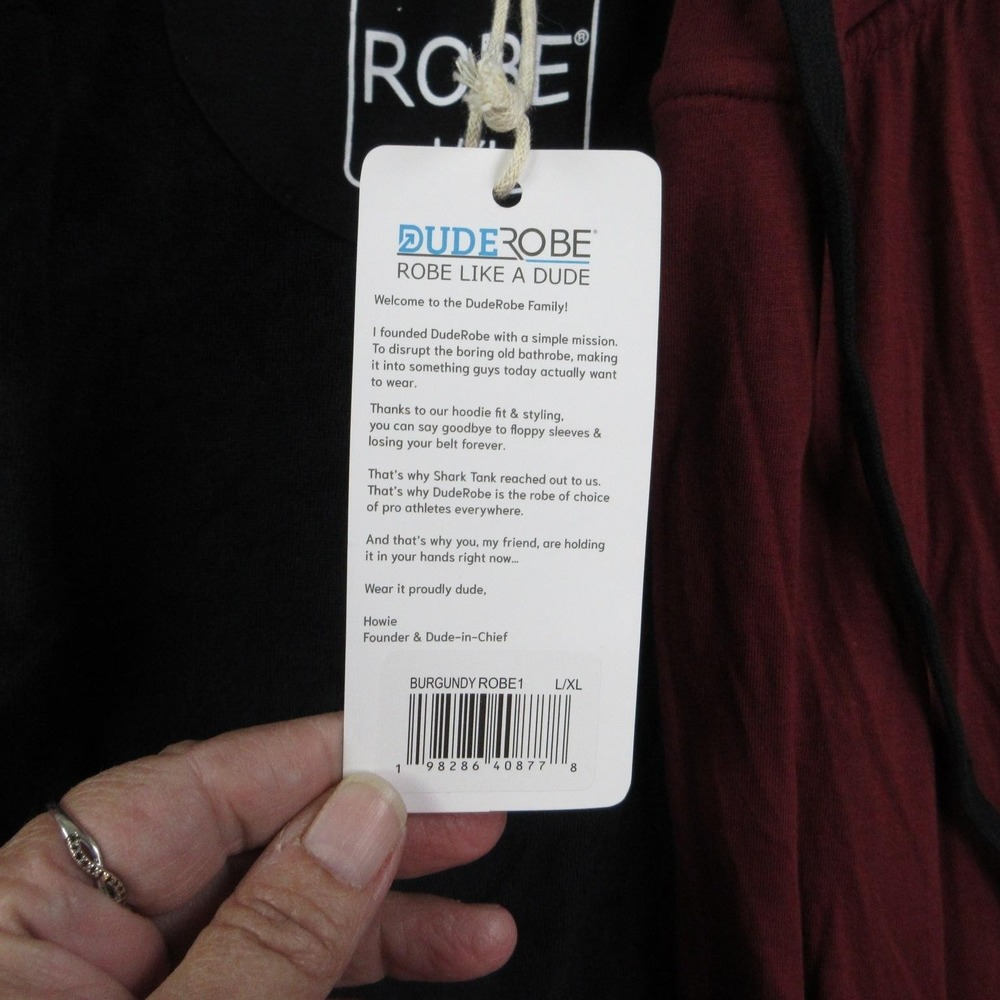 DudeRobe Robe Mens L Red Hooded Belted Polycotton Jersey Lightweight NWT - Picture 12 of 16